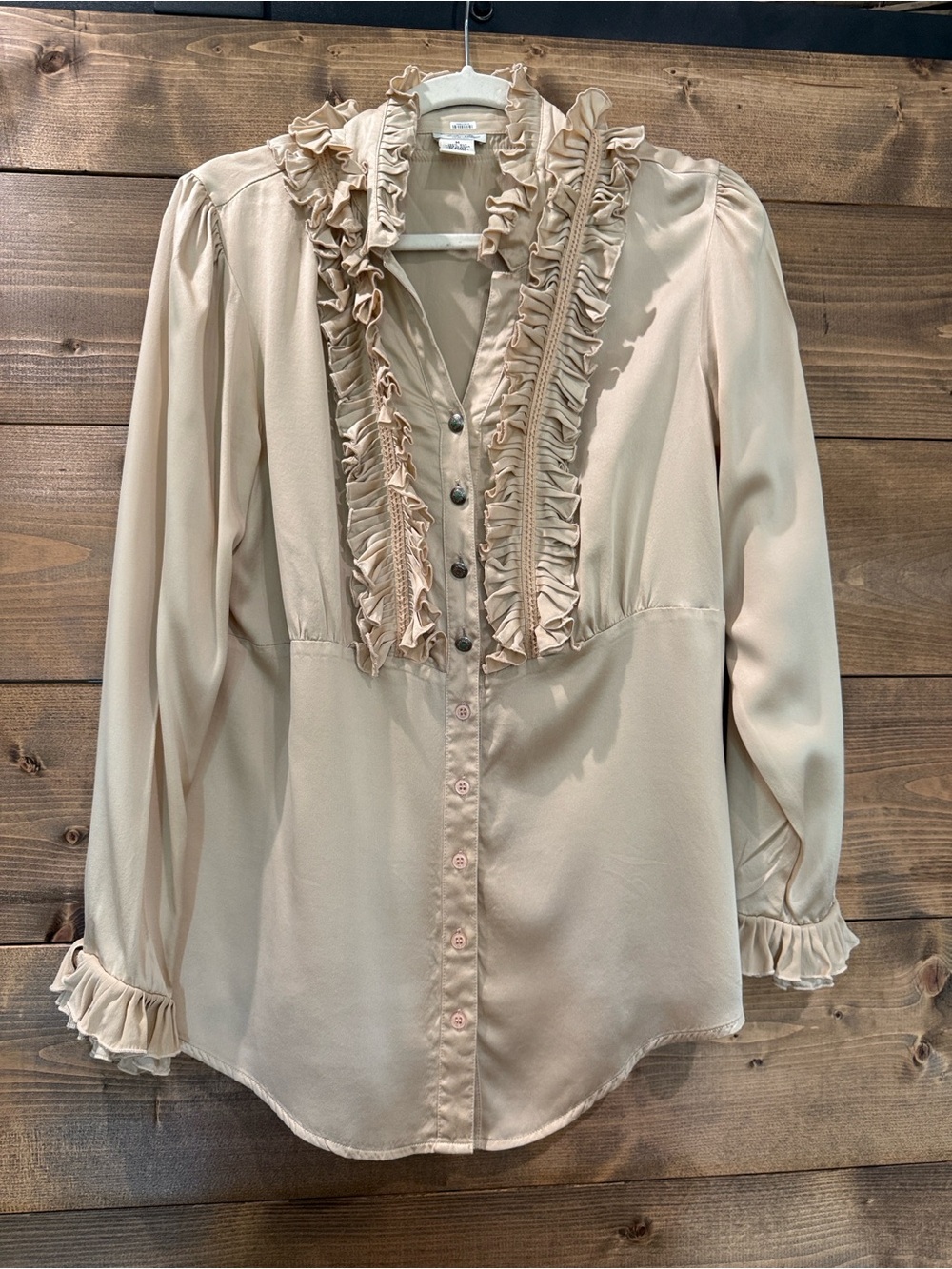 Tasha Polizzi Ruffled Cream Button-Down Blouse